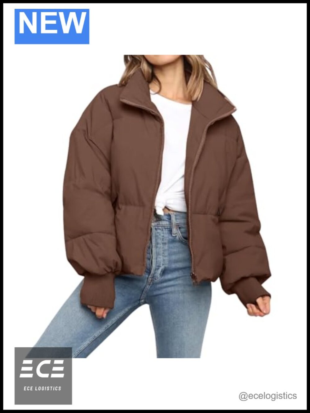 Women's Cropped Puffer Jacket Quilted Zip Down Coat Oversized Winter Outerwear